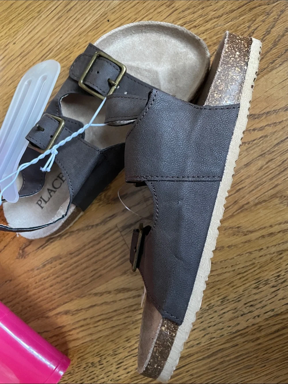 NWT Place Kids Brown Double-Buckle Comfort Sandals boys 13 or girls